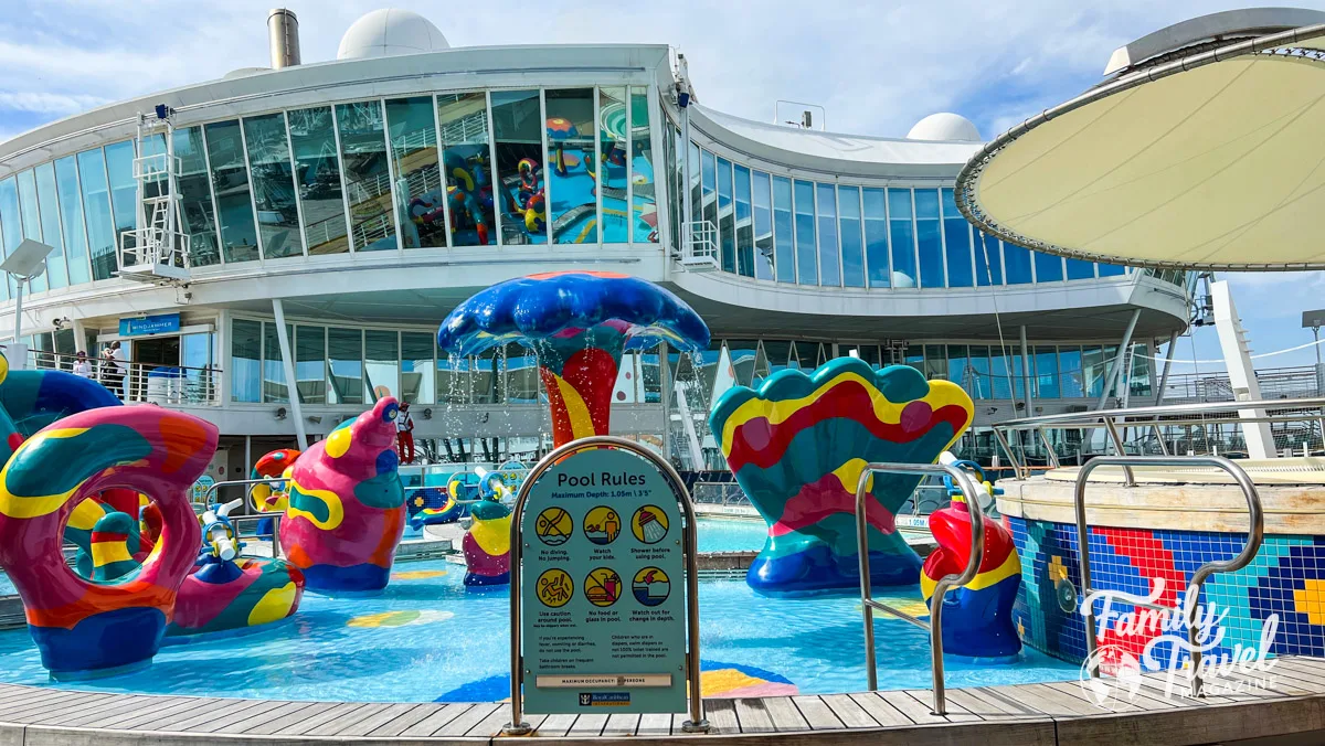 Allure of the Seas pool deck with colorful splash area  