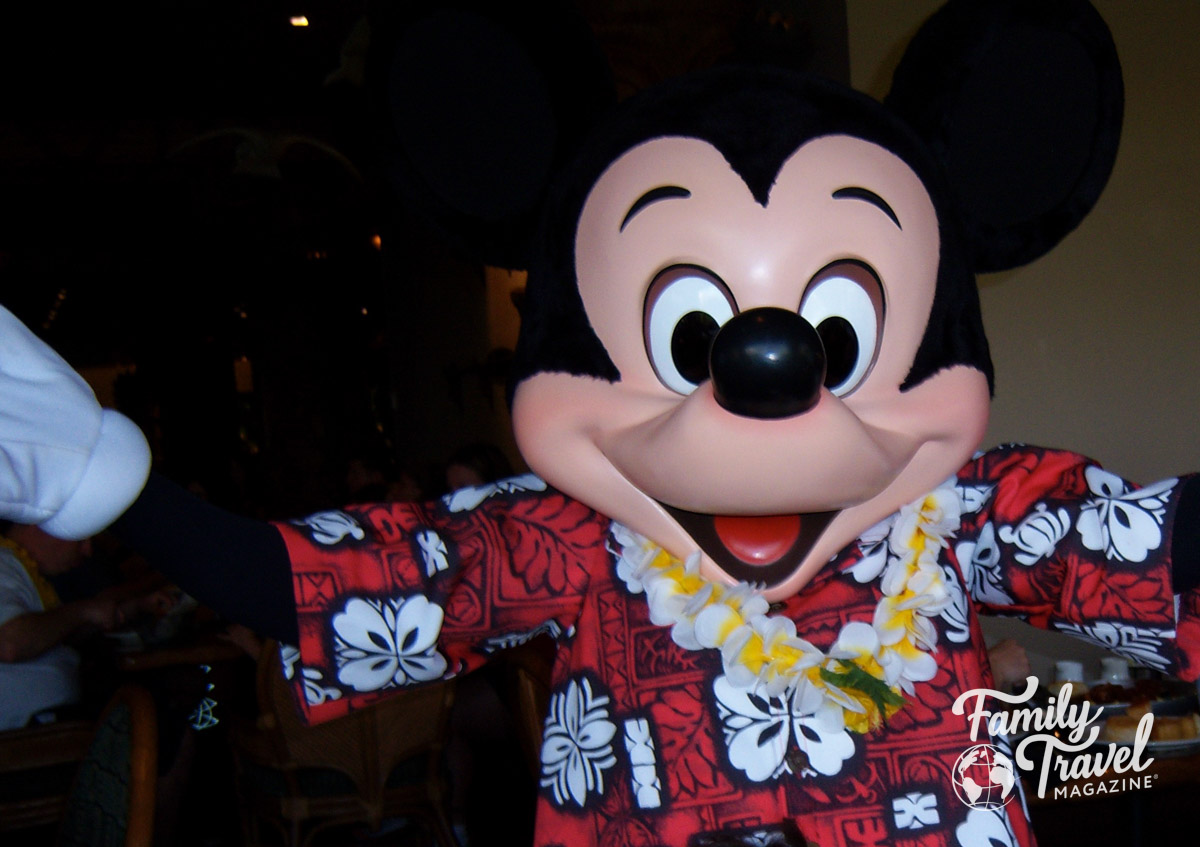 Mickey in Hawaiian shirt with lei