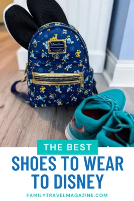 Athletic shoes in front of backpack with black shoes popping out.