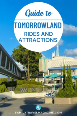 Tomorrowland Transit Authority on the left and Space Mountain exterior on the left