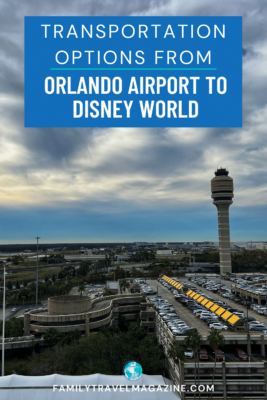 View of Orlando International Airport with tower and parking garage