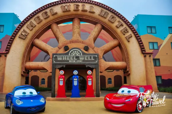 Wheel well hotel facade with Disney cars characters 