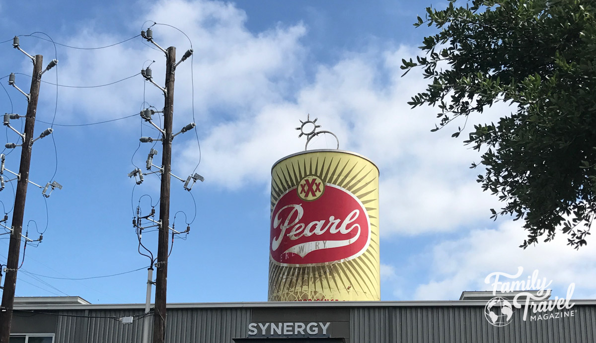 Pearl Brewery can statue on top of building in the Pearl San Antonio 