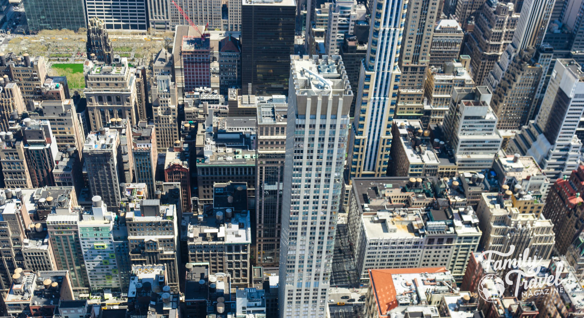 Looking down on skyscrapers in NYC from above