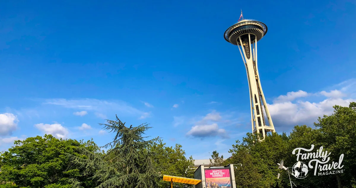 Space Needle in the skyline with blue sky