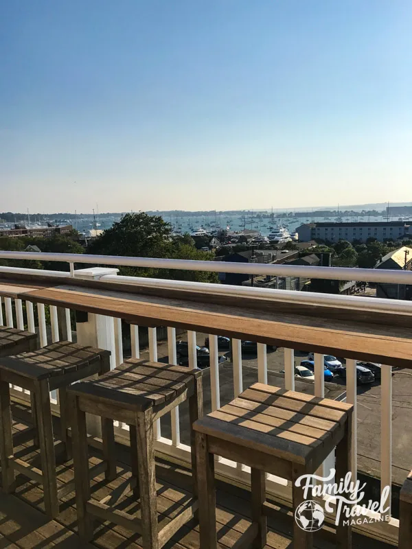 rooftop bar with view of Newport Harbor