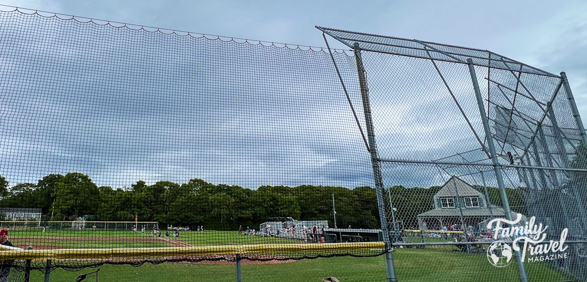 Baseball field with protective net