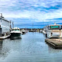 Portland Harbor with boats and buildings along the sides