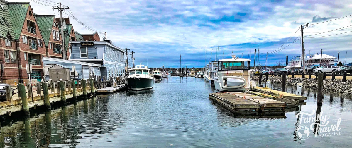 Portland Harbor with boats and buildings along the sides