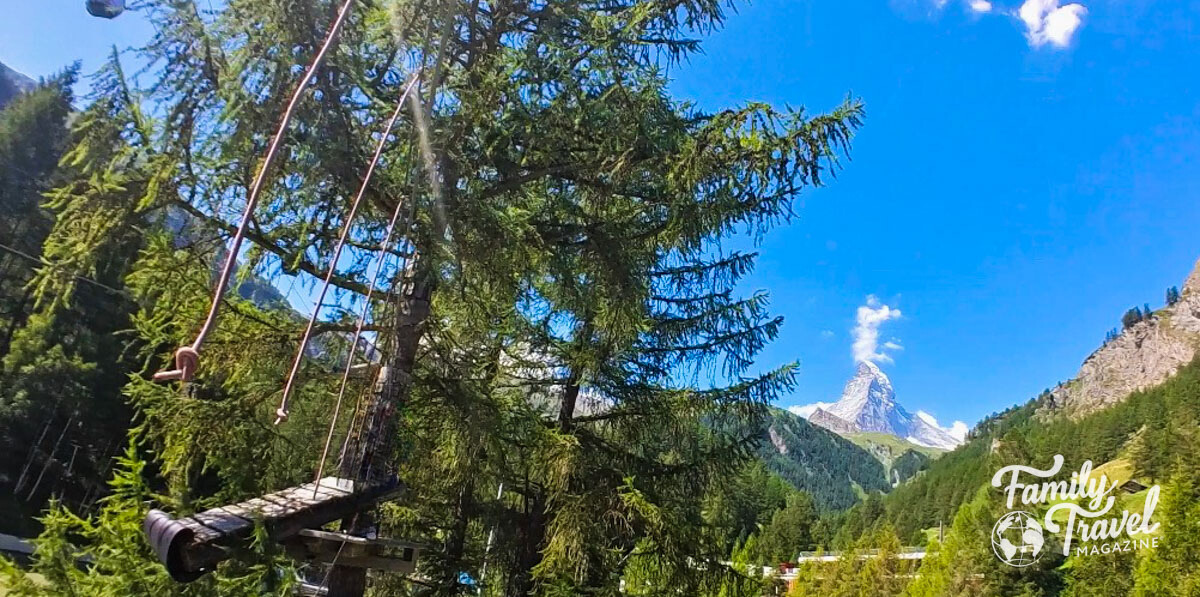 Matterhorn over ropes course in Zermatt Switzerland