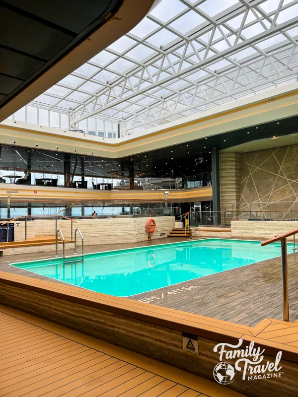 Bamboo pool with retractable roof closed