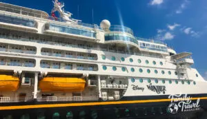 The exterior of the Disney Wonder.