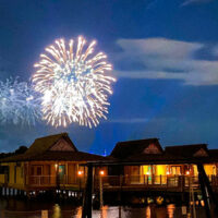 Fireworks over overwater bungalows