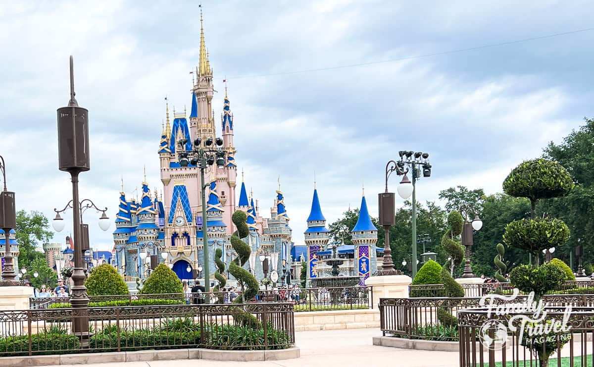 Cinderella Castle with topiaries in foreground
