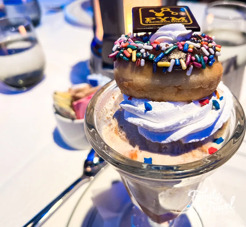 Donut on top of ice cream sundae