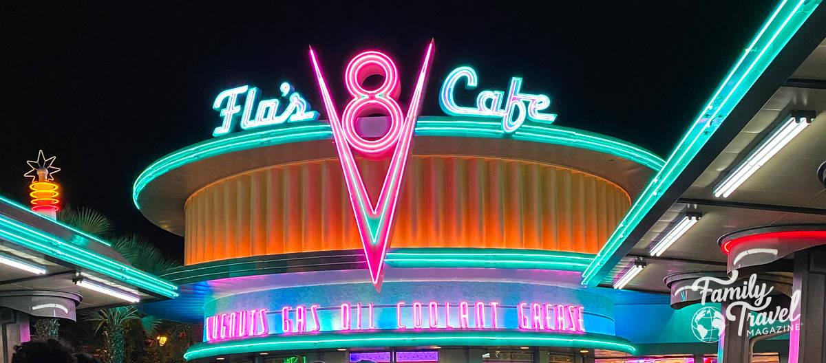 Neon lights lit over Flo's V8 Cafe 