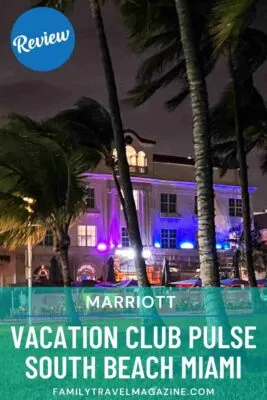 Exterior of Marriott Vacation Club Pulse with bright colors and palm trees