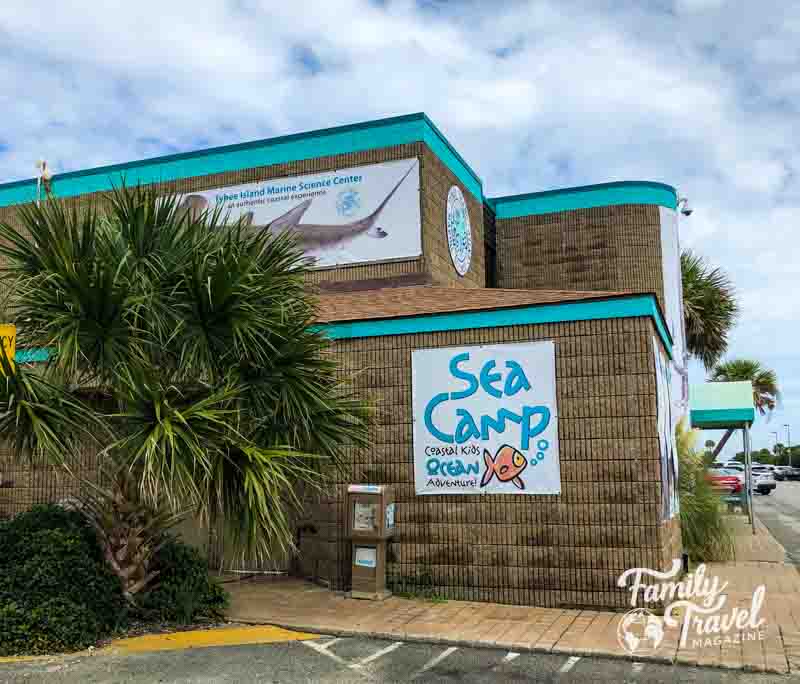Tybee Island Marine Science Center exterior with sea camp sign 