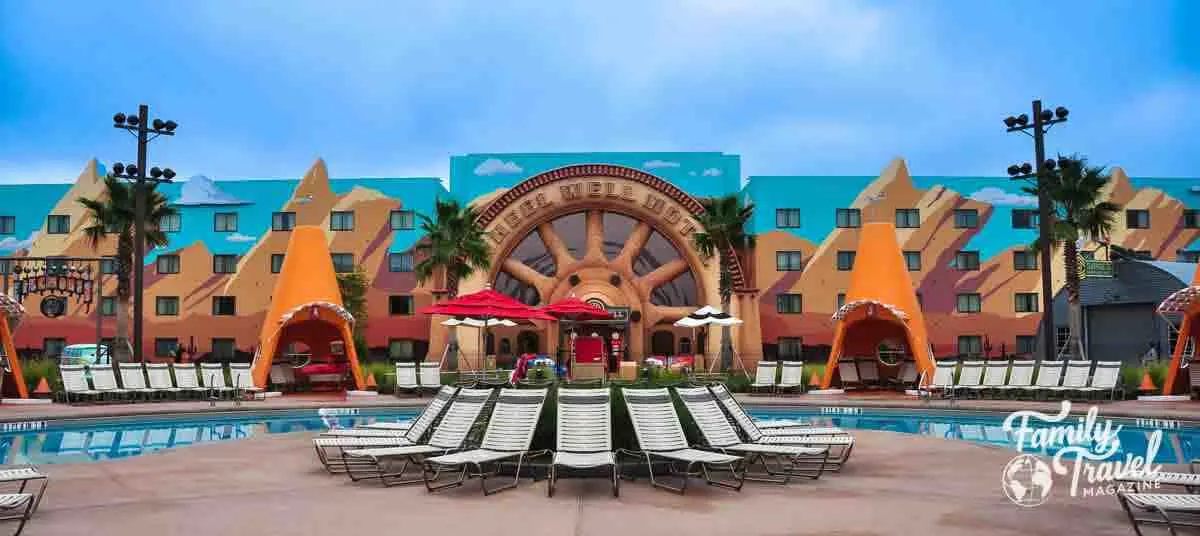 CARS themed pool with cone cabanas at Disney's Art of Animation. 