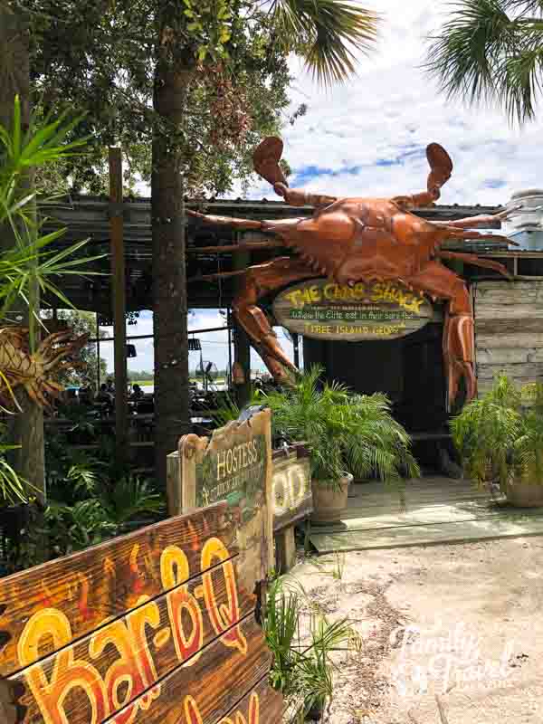 The Crab Shack exterior with large crab on sign 