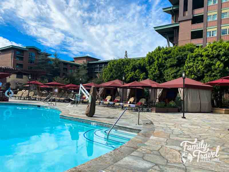 Pool at Grand Californian with pool cabanas