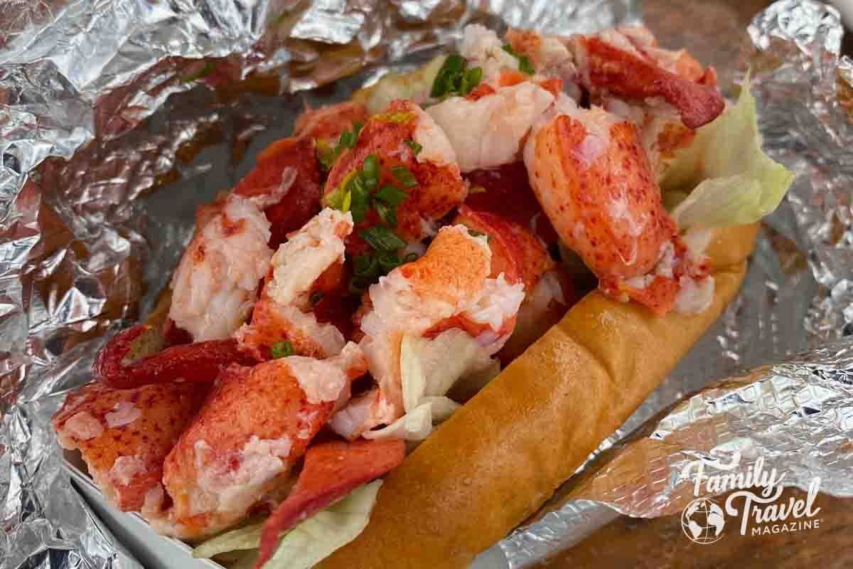 Lobster roll in aluminum foil