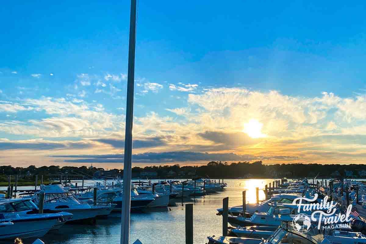 Harbor with boats at sunset
