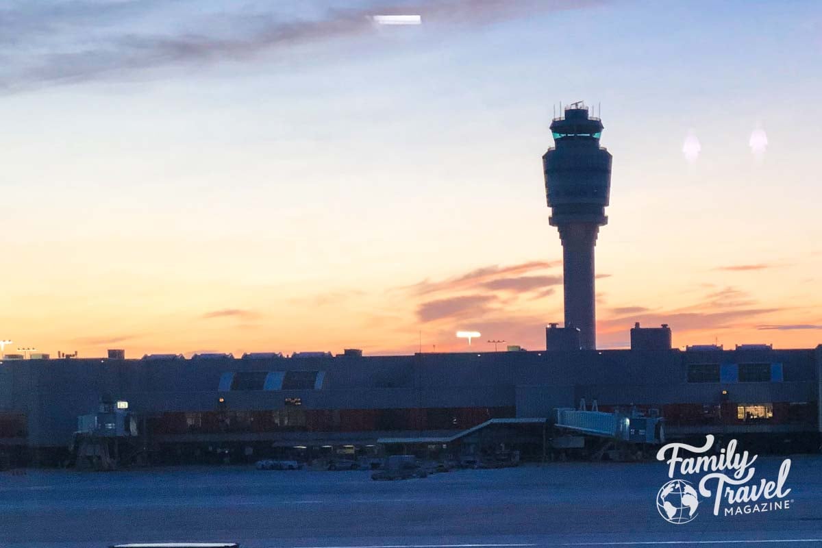 Tower at airport at sunrise