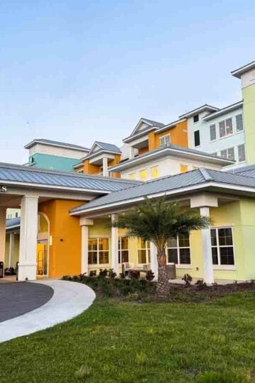 Colorful exterior of the Embassy Suites
